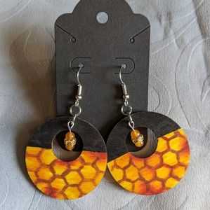 Hand-painted honeycomb wooden earrings